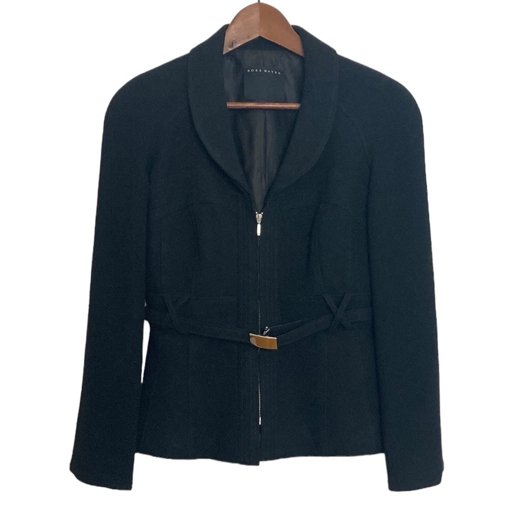 Ross Mayer Jacket Womens 4 Black Wool Blazer Designer Party Workwear Wedding